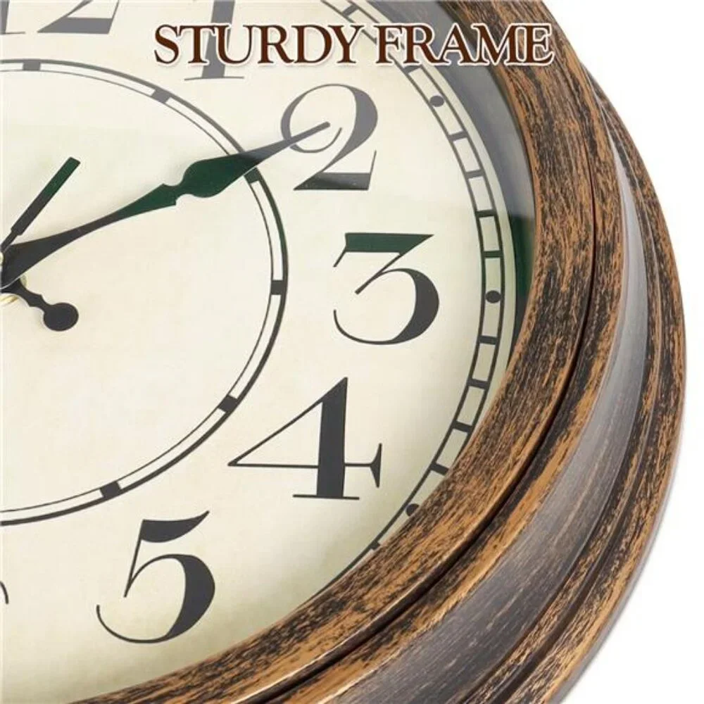 Retro Silent 14 Inch Wall Clock Non Ticking, Rustic Vintage Clock Quartz